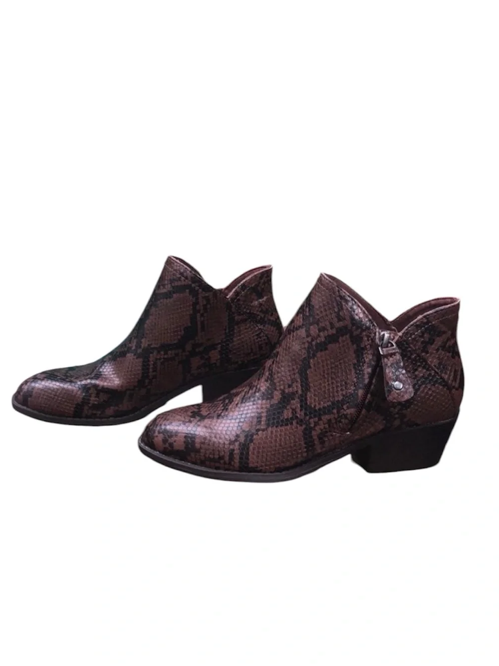 Women's Brown Snakeskin Ankle Booties